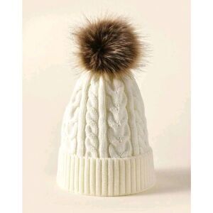 Ladies White Knit Beanie Winter Hat - Brand New